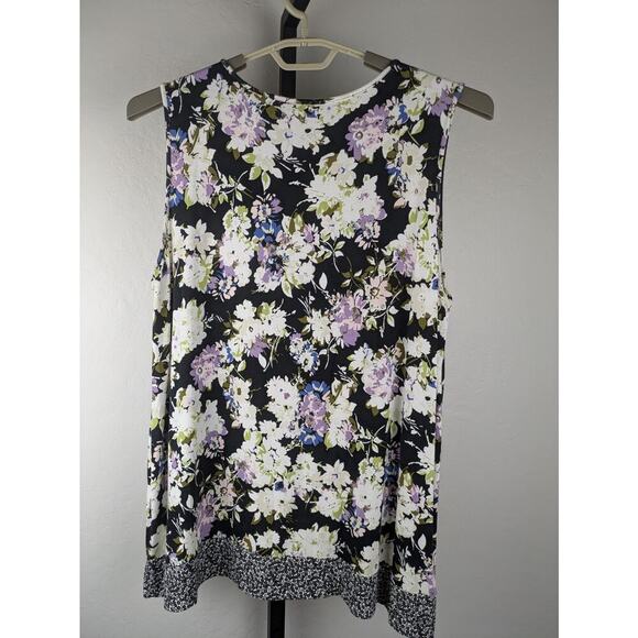 J. Jill Wearever Collection Black Floral Tunic Length Knit Tank Top - Picture 1 of 2